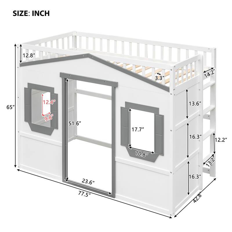 House Loft Bed for Kids, Twin/Full Size, Wooden Bed with Ladder, Sturdy Pine Frame, Perfect for Small Spaces