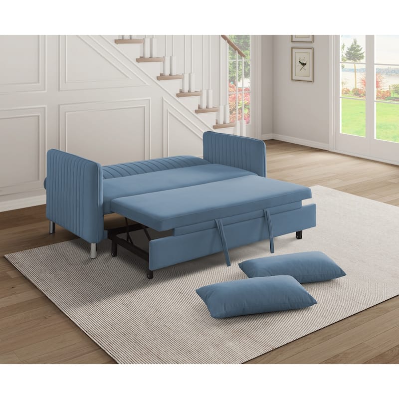 Cole Blue Velvet Convertible Studio Sofa Bed