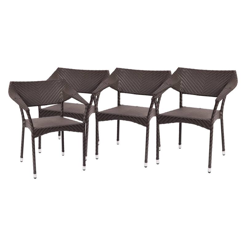 All Weather Commercial Grade PE Rattan Stacking Patio Chairs - 4 Pack