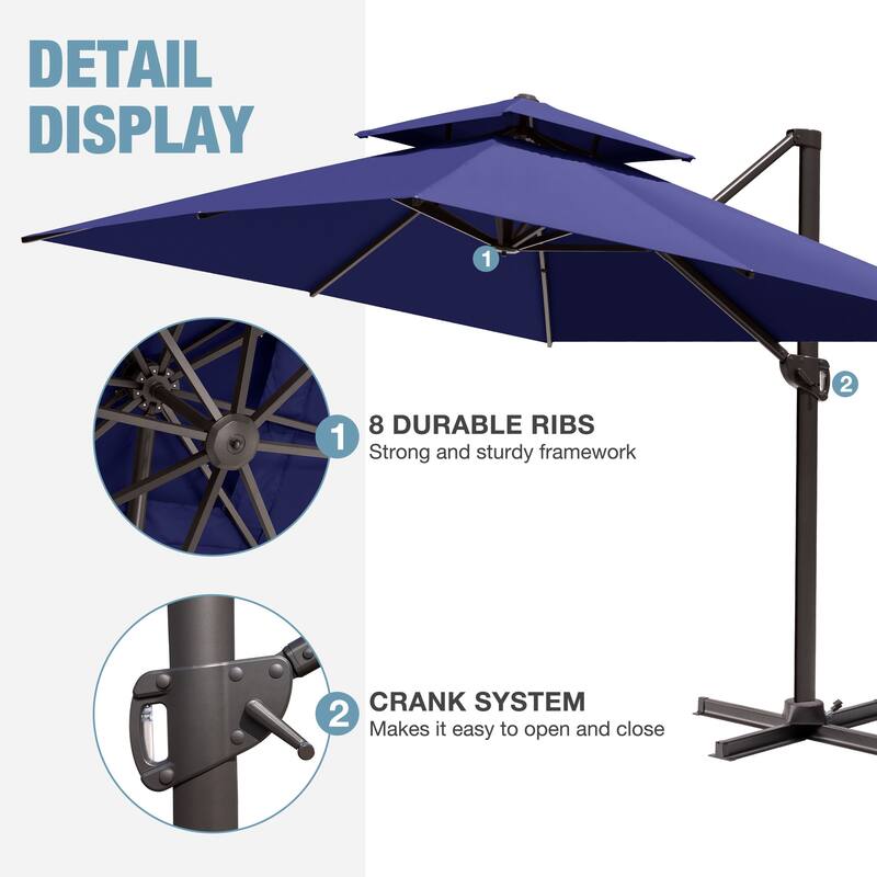 VredHom Outdoor Patio Offset Umbrella 360 Degree Rotation with Base