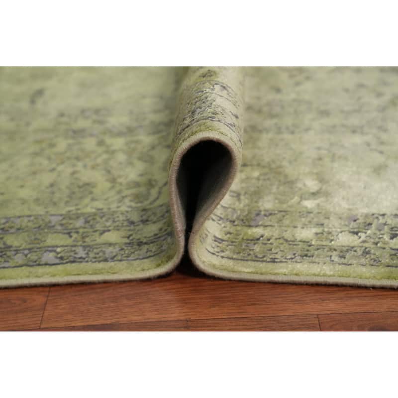 Machine Made Oriental Polyester Carpet Traditional Floral Green Tabriz Area Rug - 7' 5'' X 5' 2''