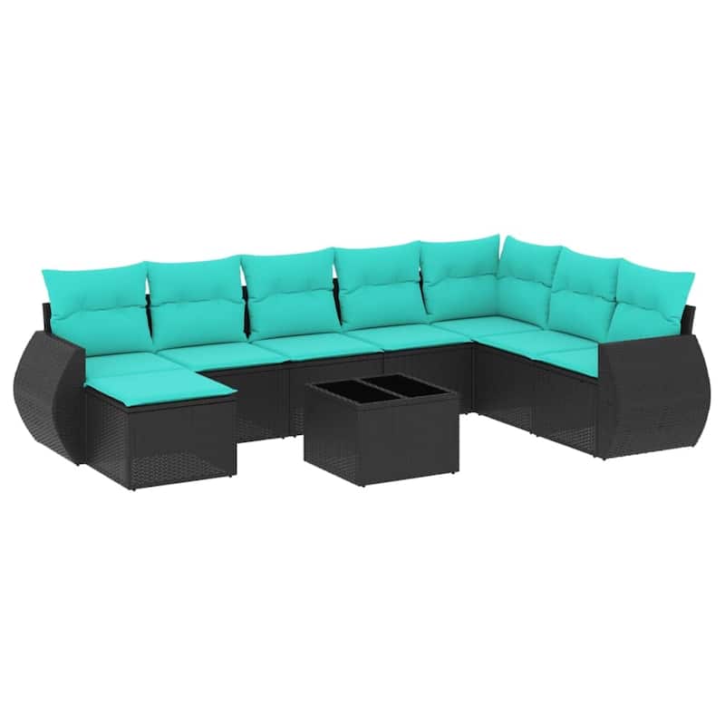 vidaXL 8 Piece Patio Sofa Set with Cushions Black Poly Rattan