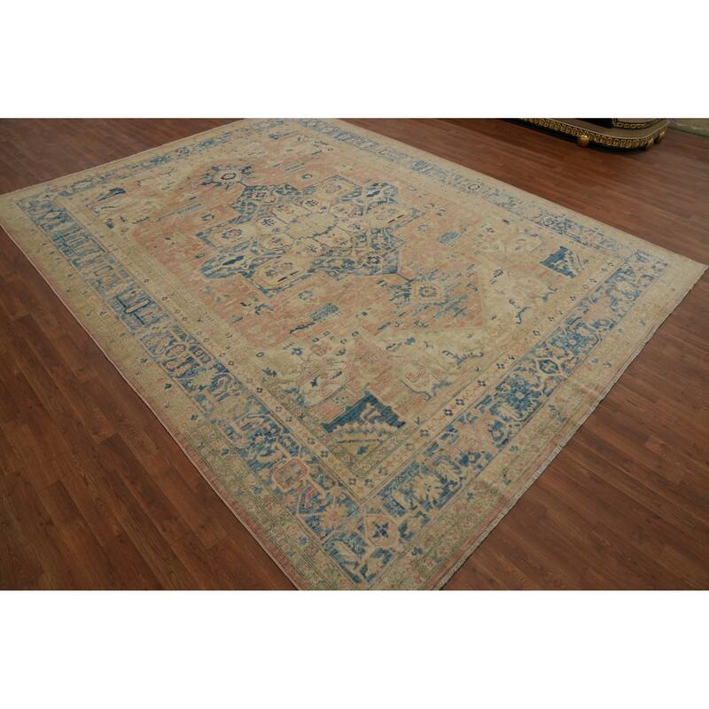 Hand Knotted Oriental 100% Wool Carpet Traditional Medallion Oranges & Rust Heriz (serapi) Area Rug - 12' 1'' X 9' 1''