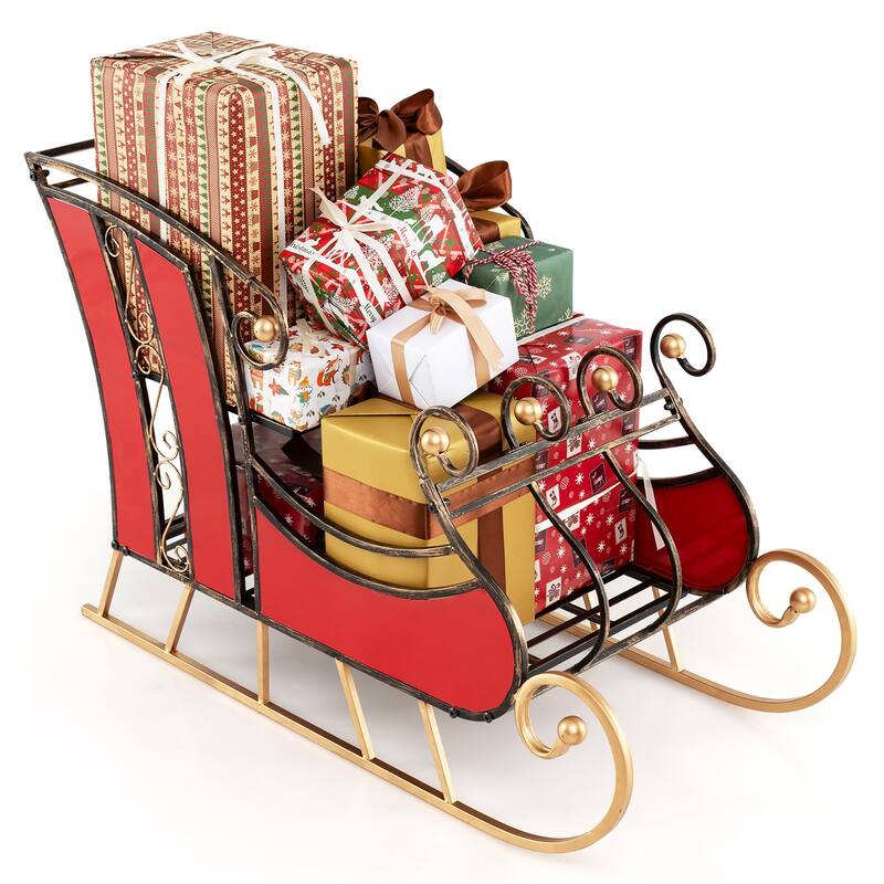 Gymax 23''Christmas Santa Sleigh w/ 2-Tier Storage Shelf Christmas - See Details