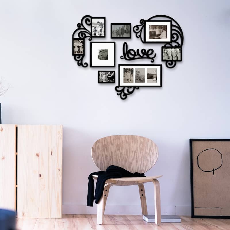 Mid-Century Retro Love Shape Wall Hanging Picture Frame Family Photo Frame Holiday Gifts - Black
