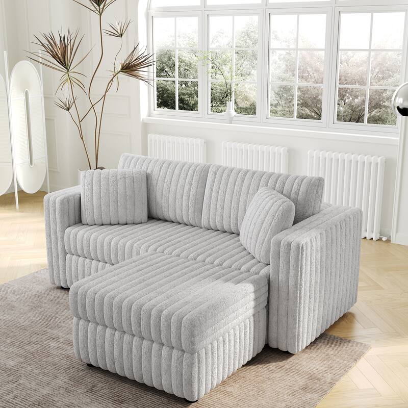 75.6" Soft Modular 2-person Light Gray Metal Sofa with Hydraulic Lift and Ottoman, High Comfort & Style