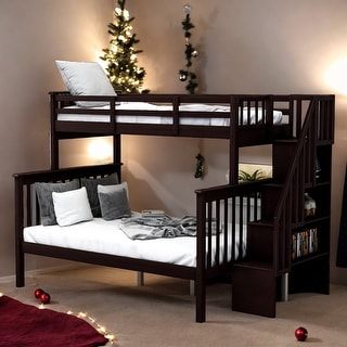 Twin-Over-Full Bunk Bed with Storage and Guardrail