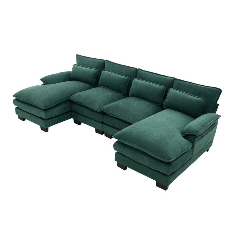107.87" Modular Chenille Comfy Sectional Cloud Sofa with Double Chaise