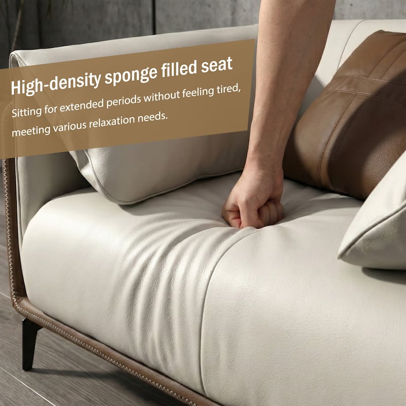 Faux Leather Pillow Top Arm Sofa with Reversible Cushions - 3-seater