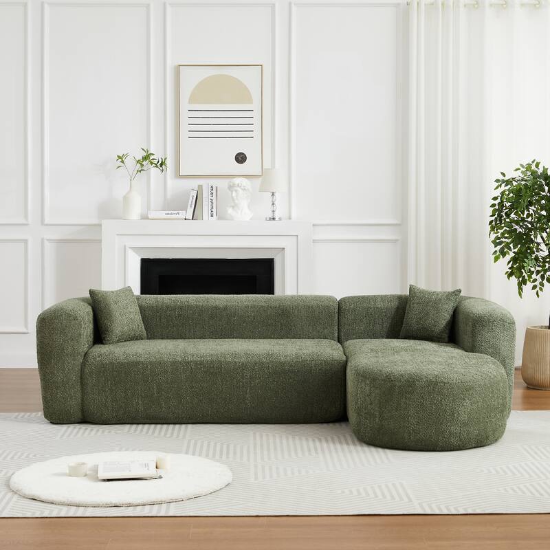 L-Shaped Modular Sectional Sofa, Comfy Chenille Boneless Cloud Couch, Corner Deep Seat Sofa with 2 Throw Pillows