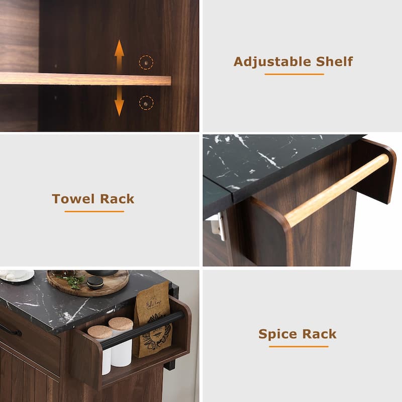 Kitchen Island with Trash Can Storage and Adjustable Shelf