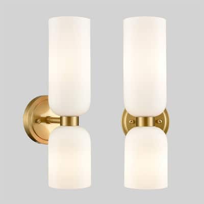 Livia Modern Wall Sconces 2-Light Vanity Light,Milky White Glass, Set of 2 Sconces