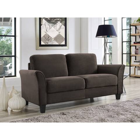 Alexa Loveseat with Curved Arms, Coffee Fabric Brown
