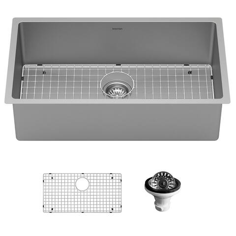 Karran 32" Undermount 16-Gauge Stainless Steel Extra Large Single Bowl Kitchen Sink Kit