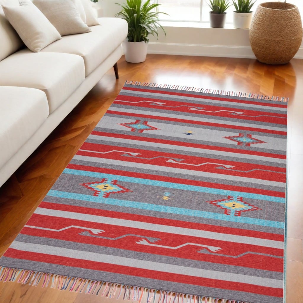Fufal Southwestern Woven Low Pile with Fringe Area Rug By HomeRoots - 84' X '60' X '0.25