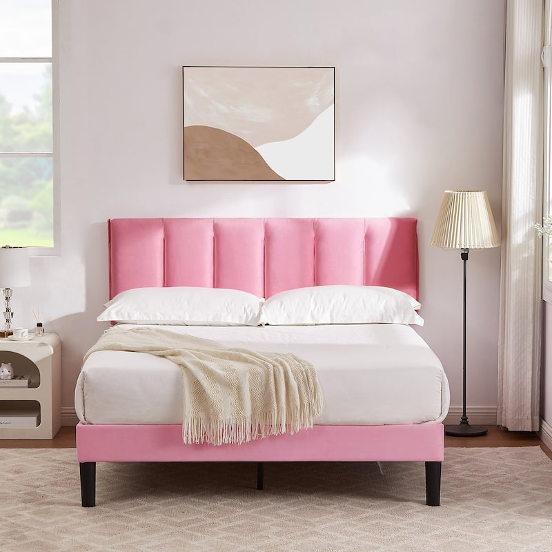 Javlergo Velvet Upholstered Platform Bed Frame with Adjustable Headboard