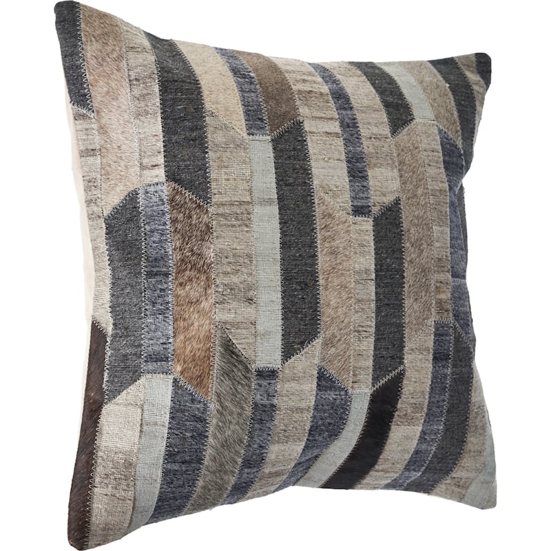 Handwoven Rustic Striped Faux Hide Square Throw Pillow - 20" - Gray and Beige
