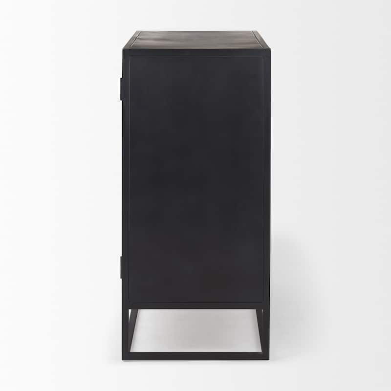 Sloan Dark Brown Solid Wood w/ Black Metal Frame Accent Cabinet