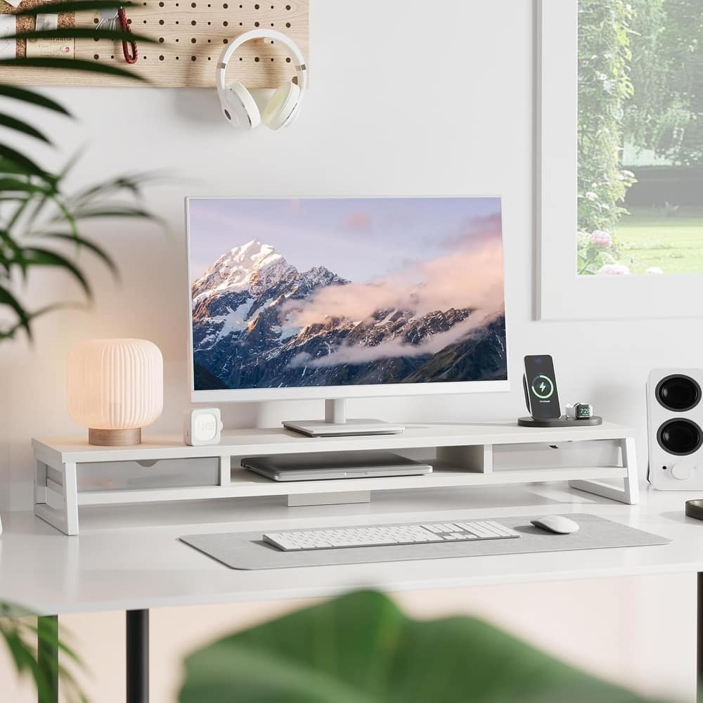 Fenge Dual Monitor Stand, Monitor Riser with Drawer - 42.5x9.2x5.4 inches