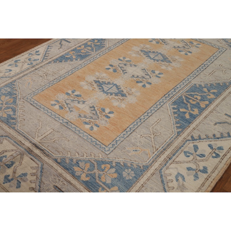 Vegetable Dye Orange Oushak Turkish Area Rug Hand-Knotted Wool Carpet - 5'7"x 7'11"