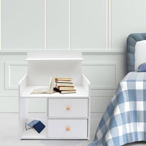 2 Drawers Multifunctional Bedside Cabinet White Bedroom Nightstands