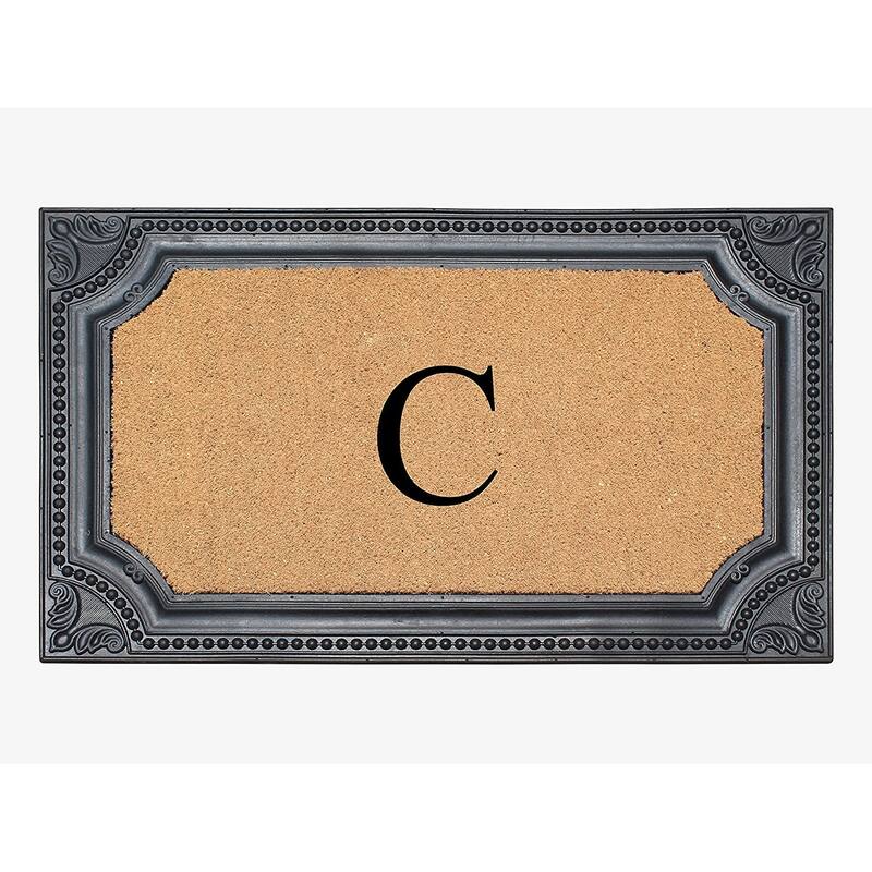 A1HC First Impression Carson Rubber and Coir 24" X 39", Heavy Duty, Easy to Clean Outdoor Monogrammed Doormat - Monogrammed C