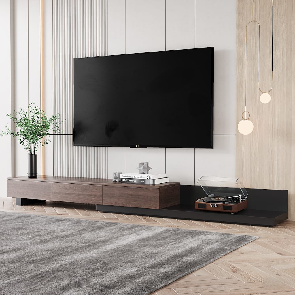 3-Drawers Retracted Extendable TV Stand Media Console In Stretch 70"- 110"