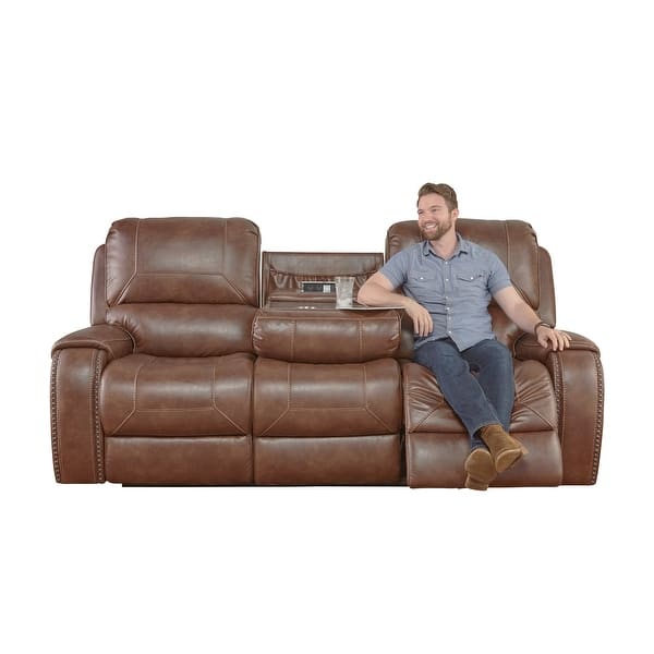 Shop Achern Leather Air Nailhead Manual Reclining Sofa And