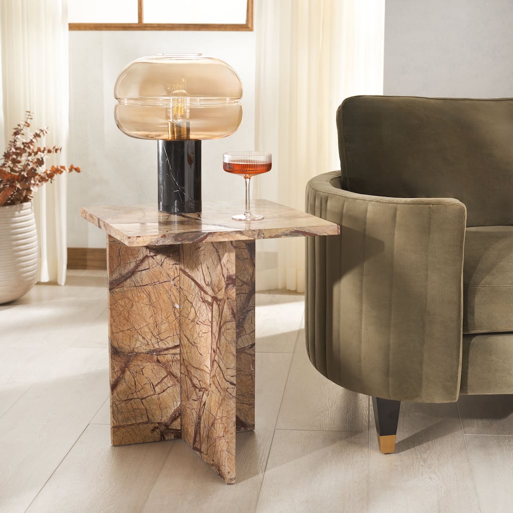 SAFAVIEH Couture Adriano 2 Leg Marble Accent Table - 18"W x 18"D x 22"H