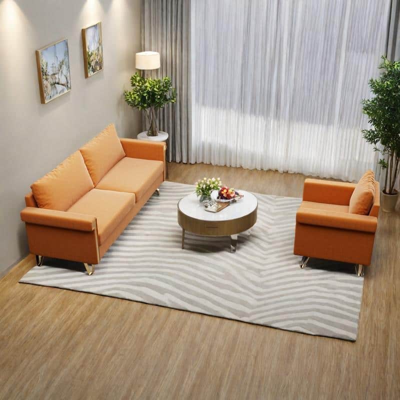Velvet 3-Seater Sofa Chair Set with Gold Metal Legs and Deep Cushions (Mid-Century Modern) - Orange