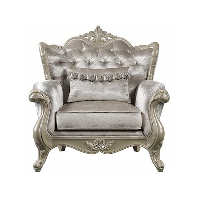 Upholstered Accent Chair with Button Tufted Back in Beige and Champagne