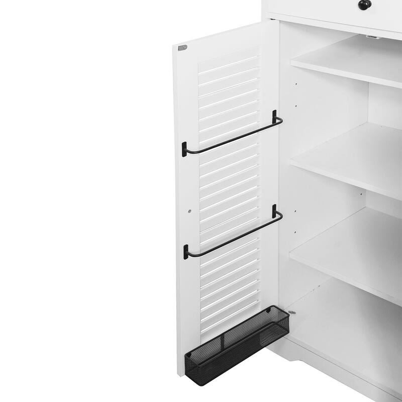 Freestanding Shoe Rack Organizer with 2 Shutter Doors and Adjustable Storage Shelf