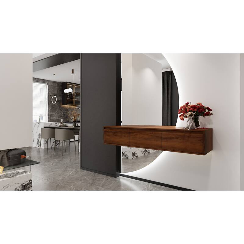 Modern 60 Inch Wall-Mounted Bathroom Vanity Base with 3 Soft-Close Drawers, Storage Cabinet without Sink
