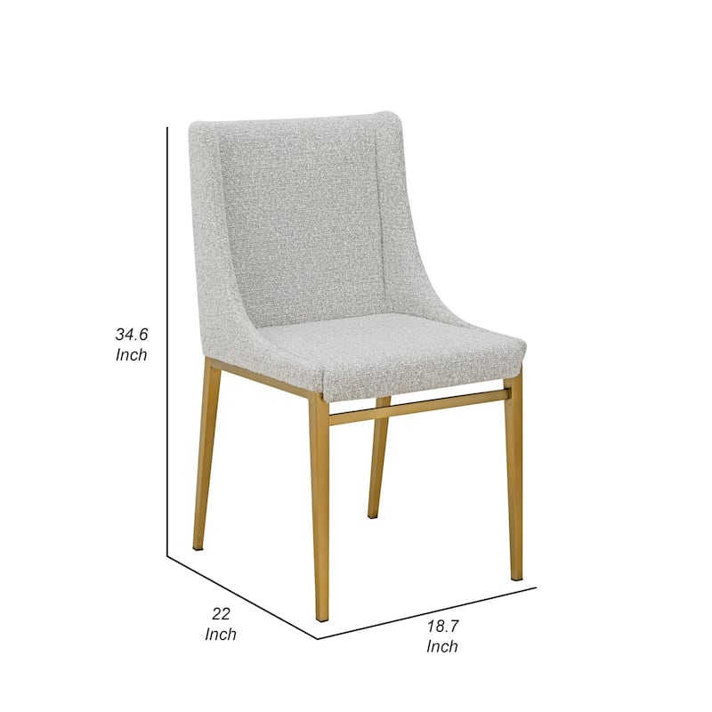 Cid Kinn 19 Inch Dining Chair Set of 2, Light Gray Polyester, Brass Steel
