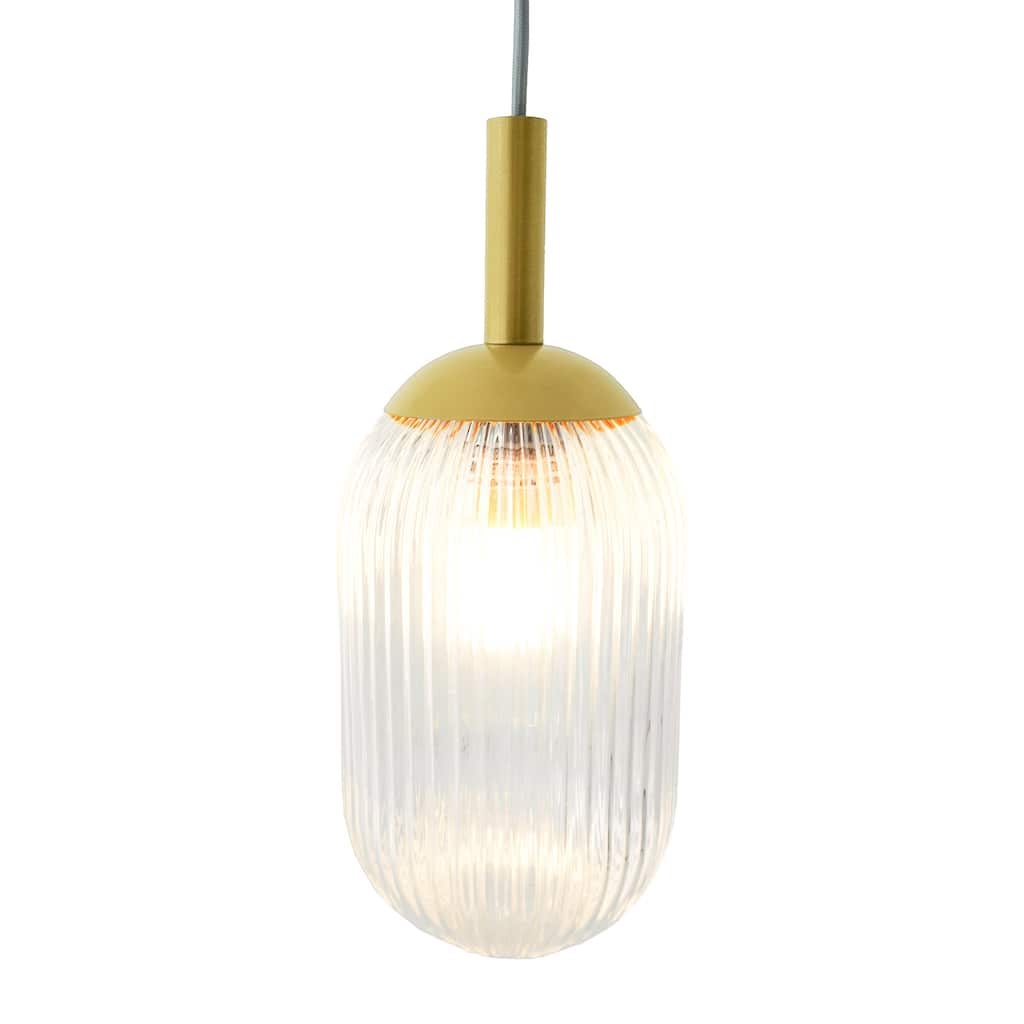 Anna Gold Modern Pendant Light with Ribbed Glass Shade