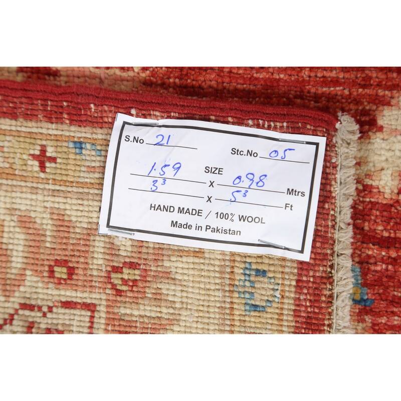 Vegetable Dye Floral Chobi Peshawar Area Rug Hand-knotted Wool Carpet - 3'3" x 5'3"