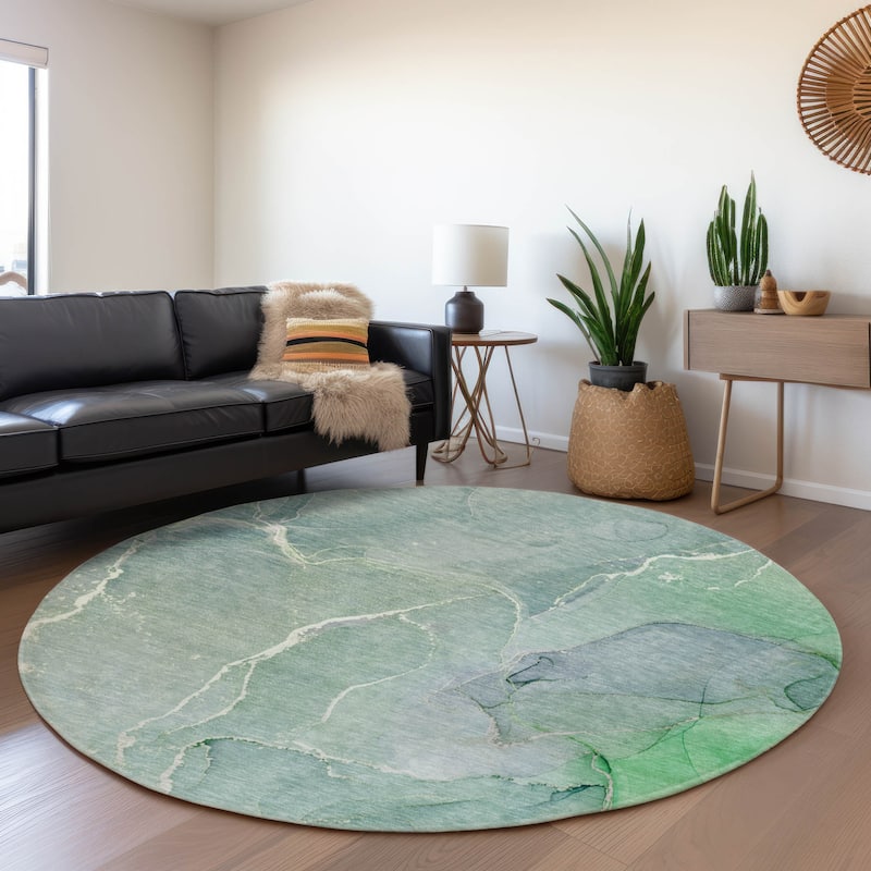 Premium Washable Super Soft Abstract Contemporary Mayfield Rug - Teal - 8' x 8' - Round