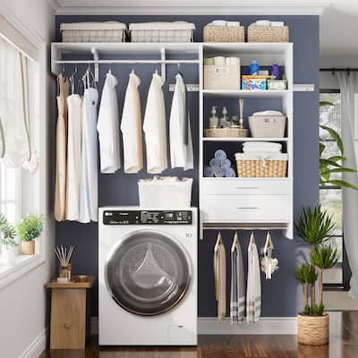 Rackcog Laundry Room Organizer with Drawers, Wall-mounted Closet System with Hanging Rods