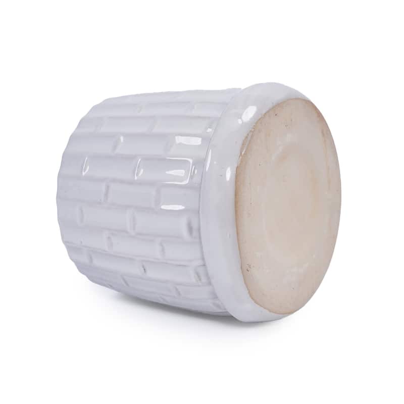 Set of 2 Handmade Ceramic Planters, Includes Saucers, Vertical Ribbed