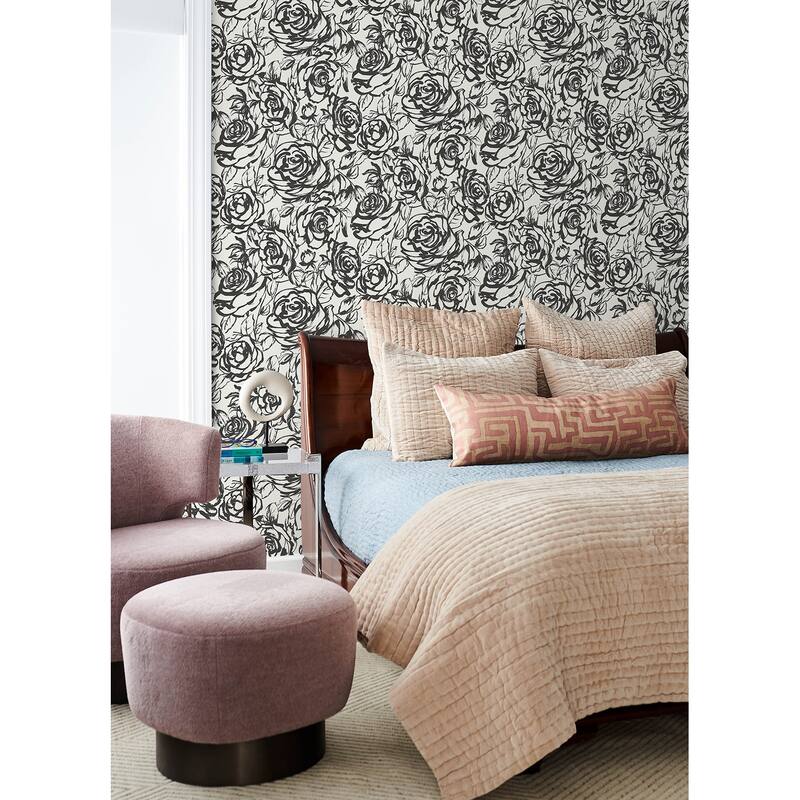 A-Street Prints Nelda Black Rose Wallpaper