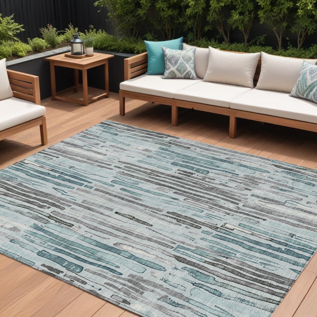HomeRoots Striped Modern Rectangle Outdoor Rug