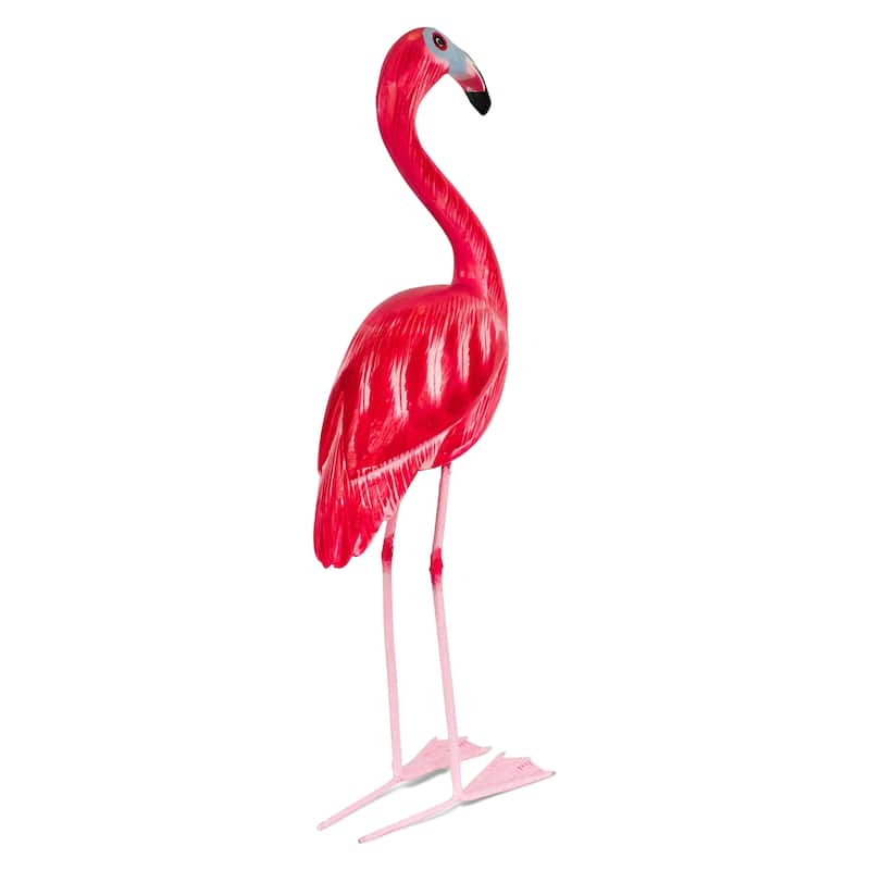 Wood Flamingo Figurine Hand Carved Tropical Bird Sculpture, Coastal Summer Decor
