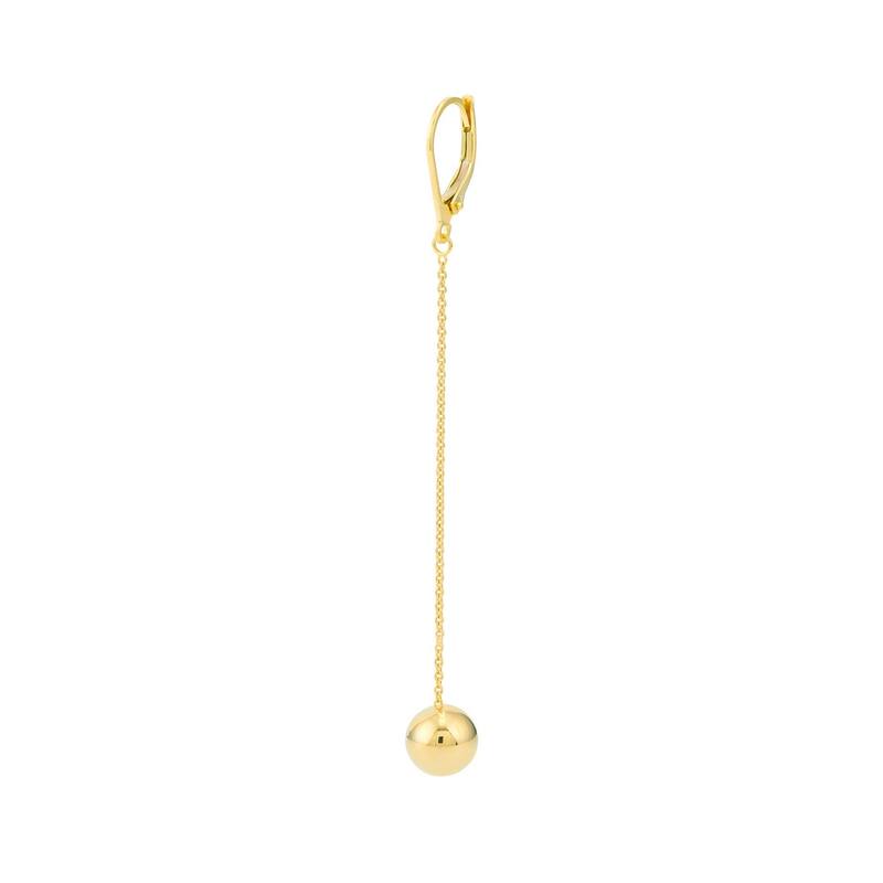 Curata 14k Yellow Gold 75x 8mm Polished Ball Dangle Lever Back Earrings