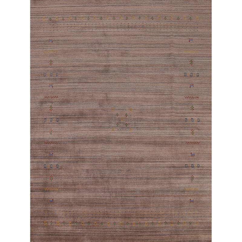 Striped Brown Tribal Gabbeh Oriental Area Rug Hand-Knotted Wool Carpet - 8'0"x 9'9"