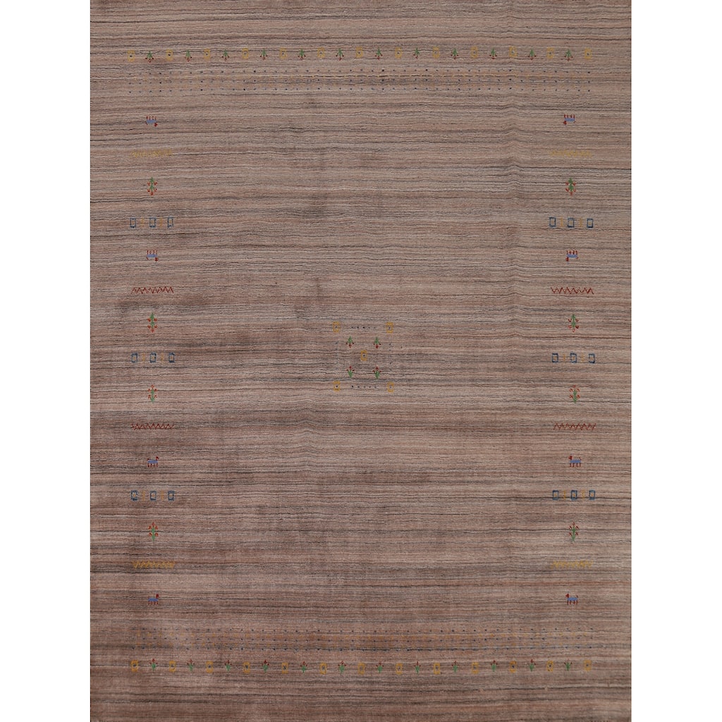 Striped Brown Tribal Gabbeh Oriental Area Rug Hand-Knotted Wool Carpet - 8'0"x 9'9"