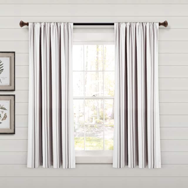 Lush Decor Farmhouse Stripe Yarn Dyed Cotton Window Curtain Panel Pair - Grey - 63" x 42"