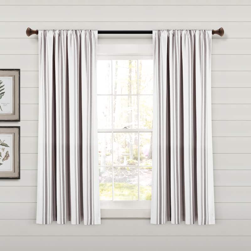 Lush Decor Farmhouse Stripe Yarn Dyed Cotton Window Curtain Panel Pair - 63" x 42" - Grey