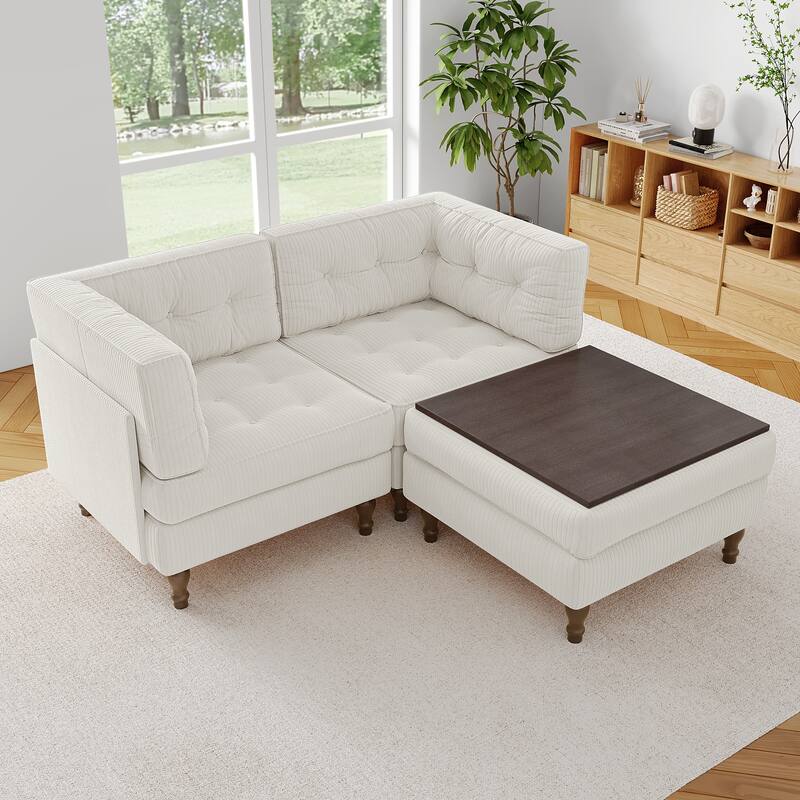 Corduroy Upholstered Modular Corner Sectional Sofa with Reversible Ottoman