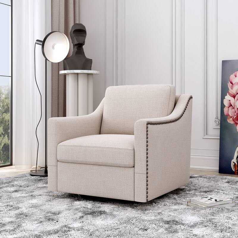 Modern Soft Velvet Upholstered Ergonomics Swivel Armchair: 360 Degree Movement, Brass Nail Decorative