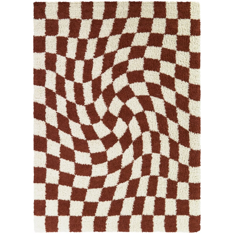 Luther Abstract Checkered Modern Shag Area Rug